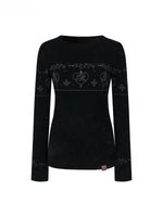Heart Pattern Velvet Knit Sweater