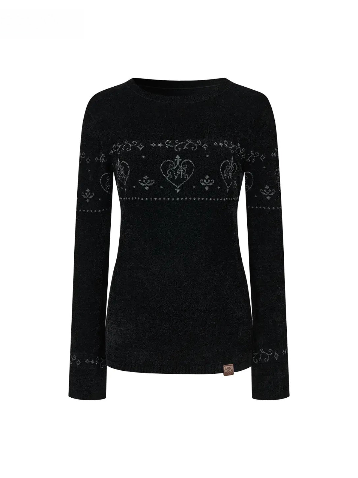 Heart Pattern Velvet Knit Sweater