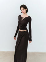Brown Twist Top & Skirt Set