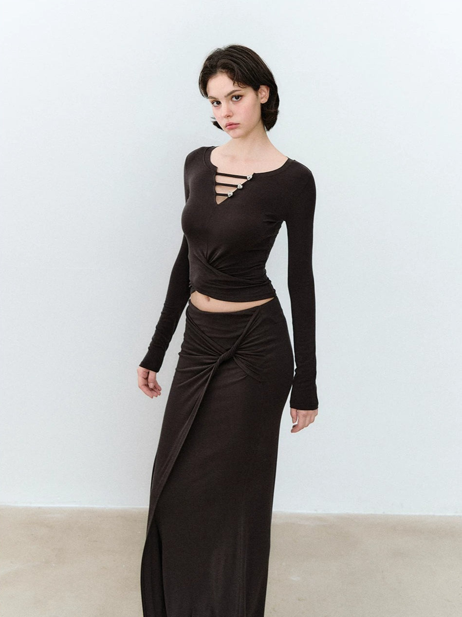 Brown Twist Top &amp; Skirt Set