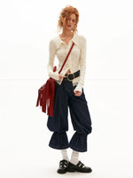 Pleated Balloon Leg Denim Pants