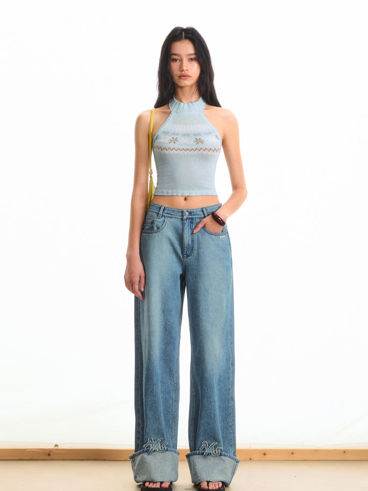 Fair Isle High-Waist Backless Top