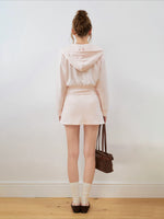 Contrast Embroidered Zip Hoodie & Skirt Set