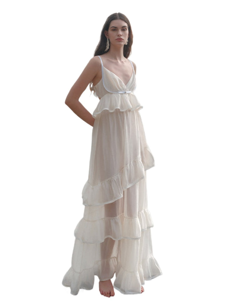 Ruffled Spaghetti Strap Backless Dress