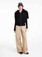 Hooded Fur Collar Knit Cardigan
