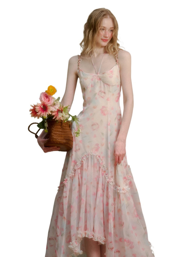 Flower-pattern Flowing Dress