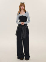 Detachable Plaid Cargo Wide Leg Pants