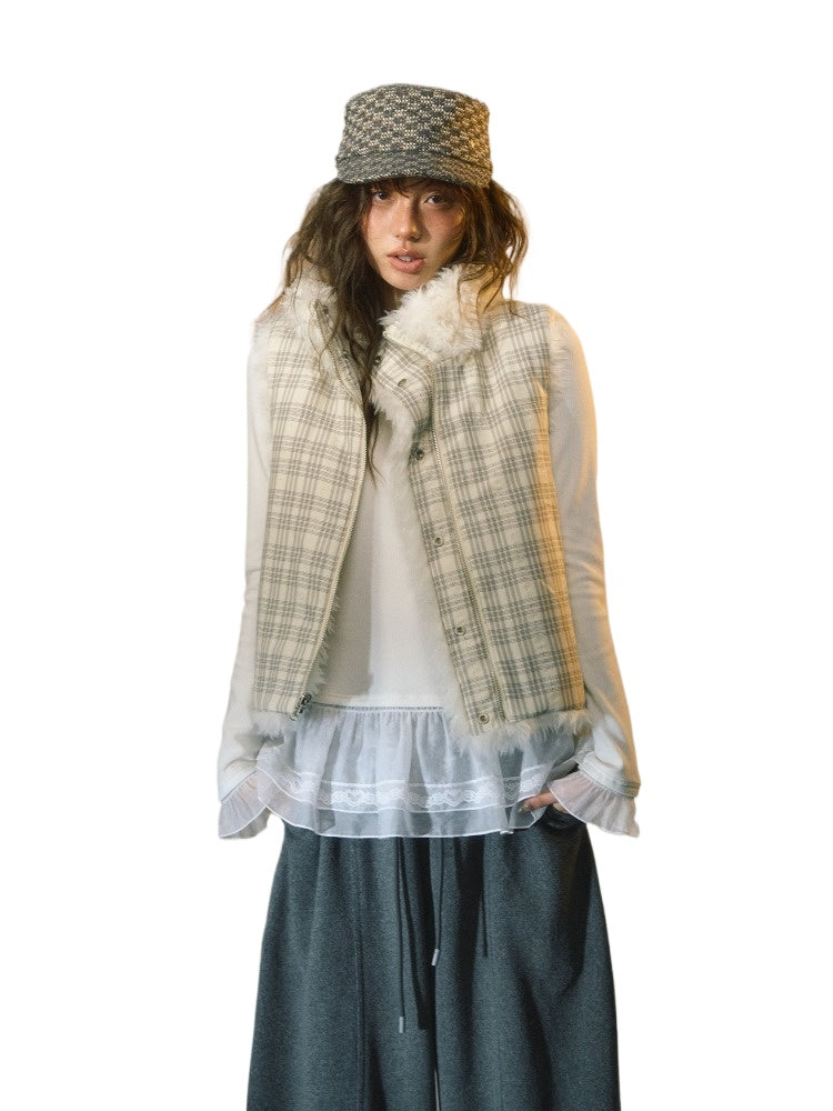 Plaid Patchwork Sherpa Reversible Vest