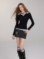 Brown & Black Mock Two-Piece V-Neck Sweater
