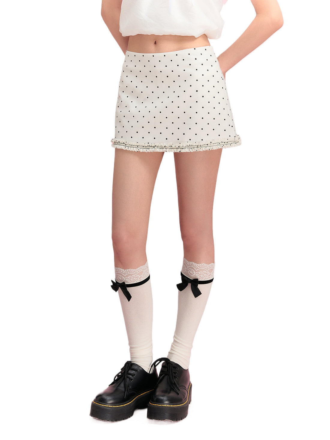 White Polka Dot Ruffle Skirt