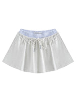 Grey Asymmetric Shoulder Striped Patchwork Short-Sleeve & Skirt Set