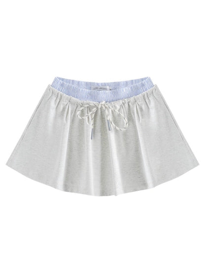 Grey Asymmetric Shoulder Striped Patchwork Short-Sleeve &amp; Skirt Set