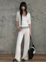 Contrast Waist Wide Leg Pants