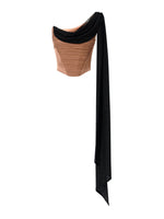 Off-Shoulder Floating Strap Cowl Neck Boned Crop Top