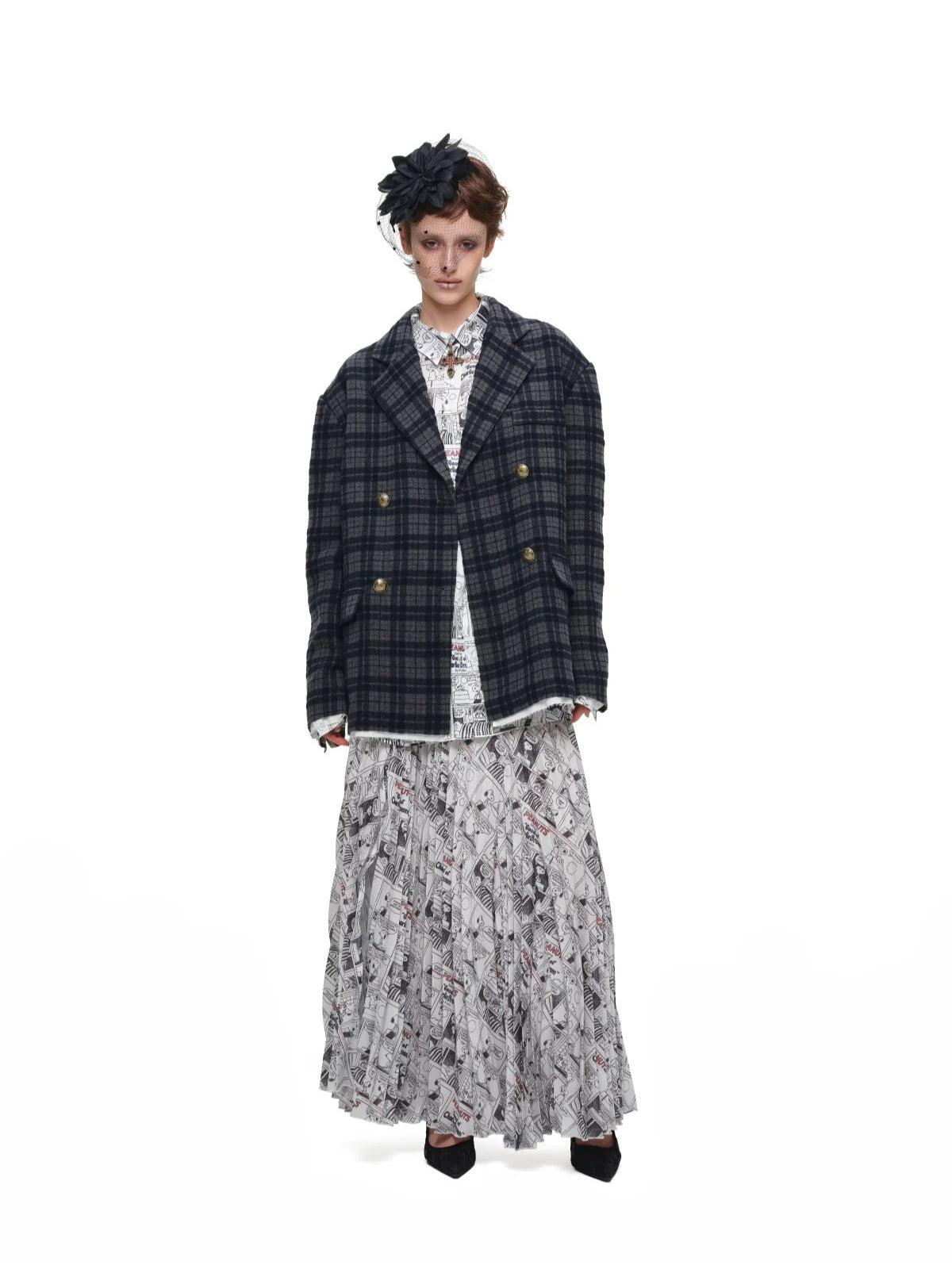 Vintage Plaid Oversized Wool Blazer