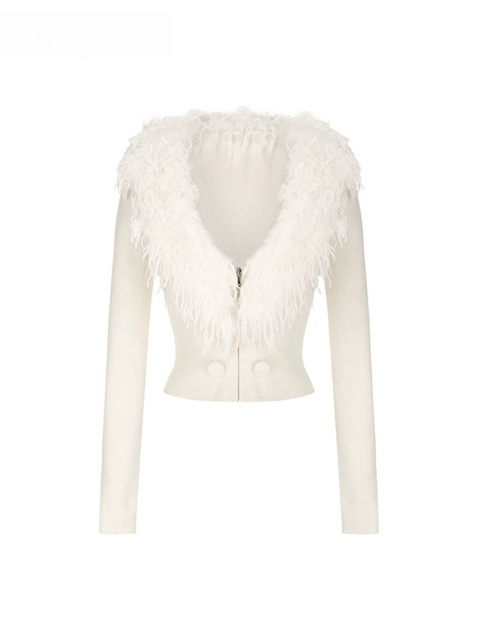 Fur Collar Zip Knit Jacket
