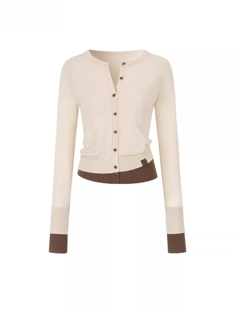 Contrast Hem Knit Cardigan