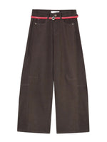 Belted Contrast Stitch Denim Pants
