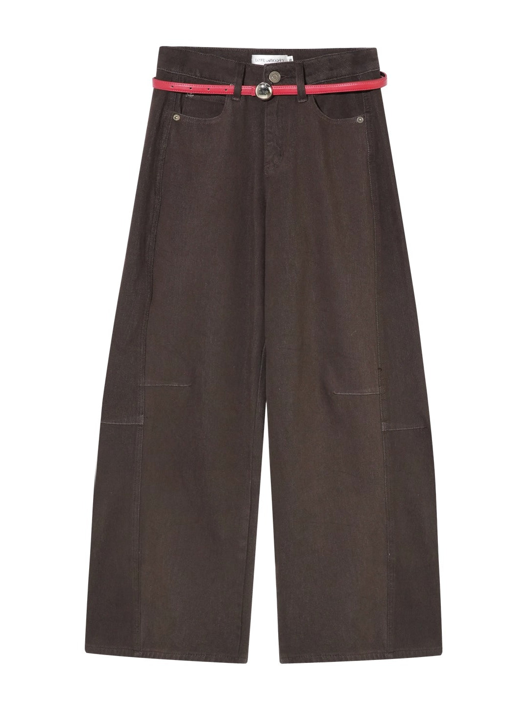 Belted Contrast Stitch Denim Pants