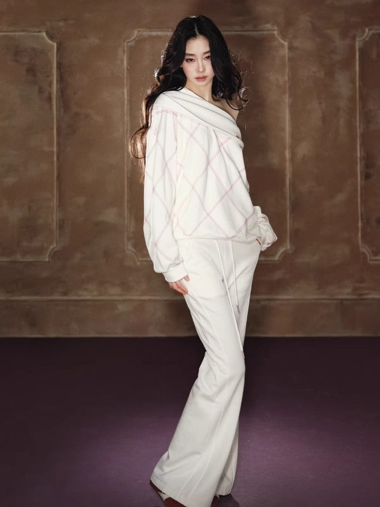 Asymmetric Off-Shoulder Sweatshirt Set
