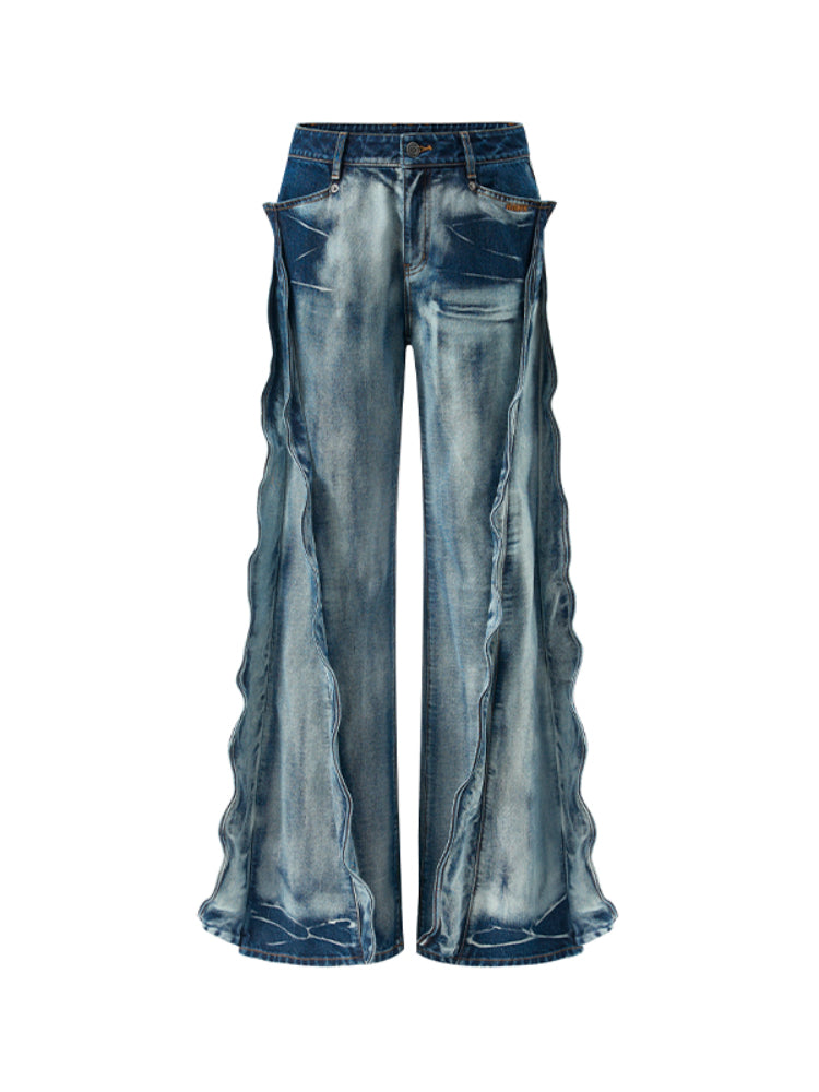 Heavy Washed Denim Straight Pants