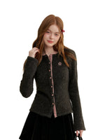Gray Plaid Trim Cardigan