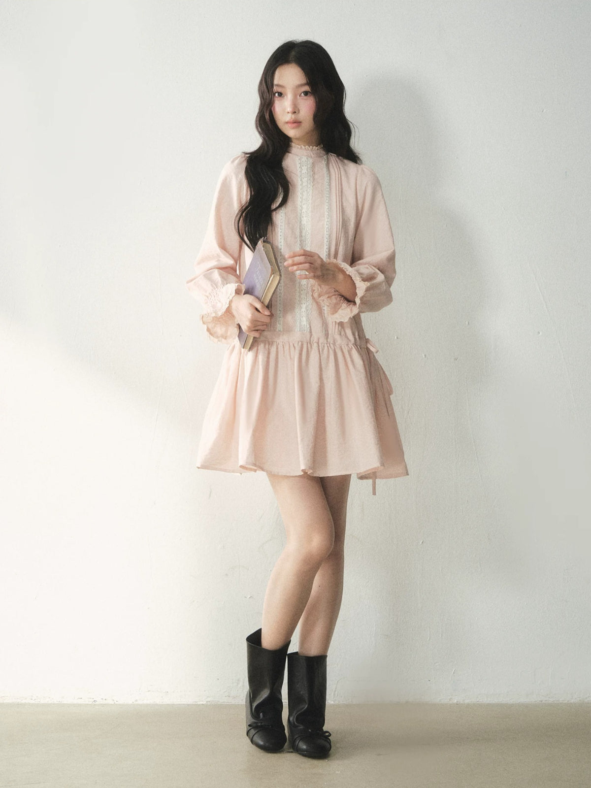 Mock Neck Lace Trim Dress