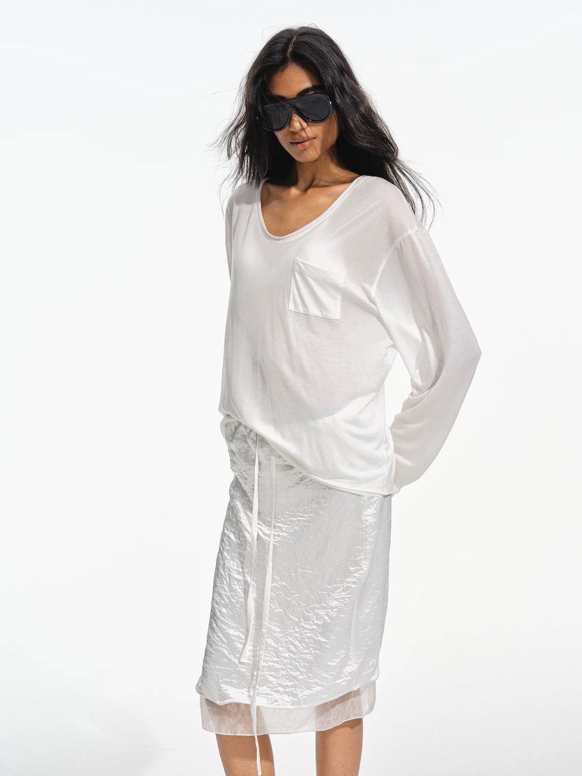 Silk Lyocell V Neck Tee
