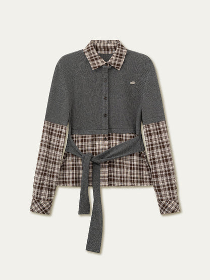 College Plaid Fake Two-piece Shirt