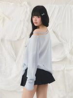 Number Printed Jacquard Off-Shoulder Top
