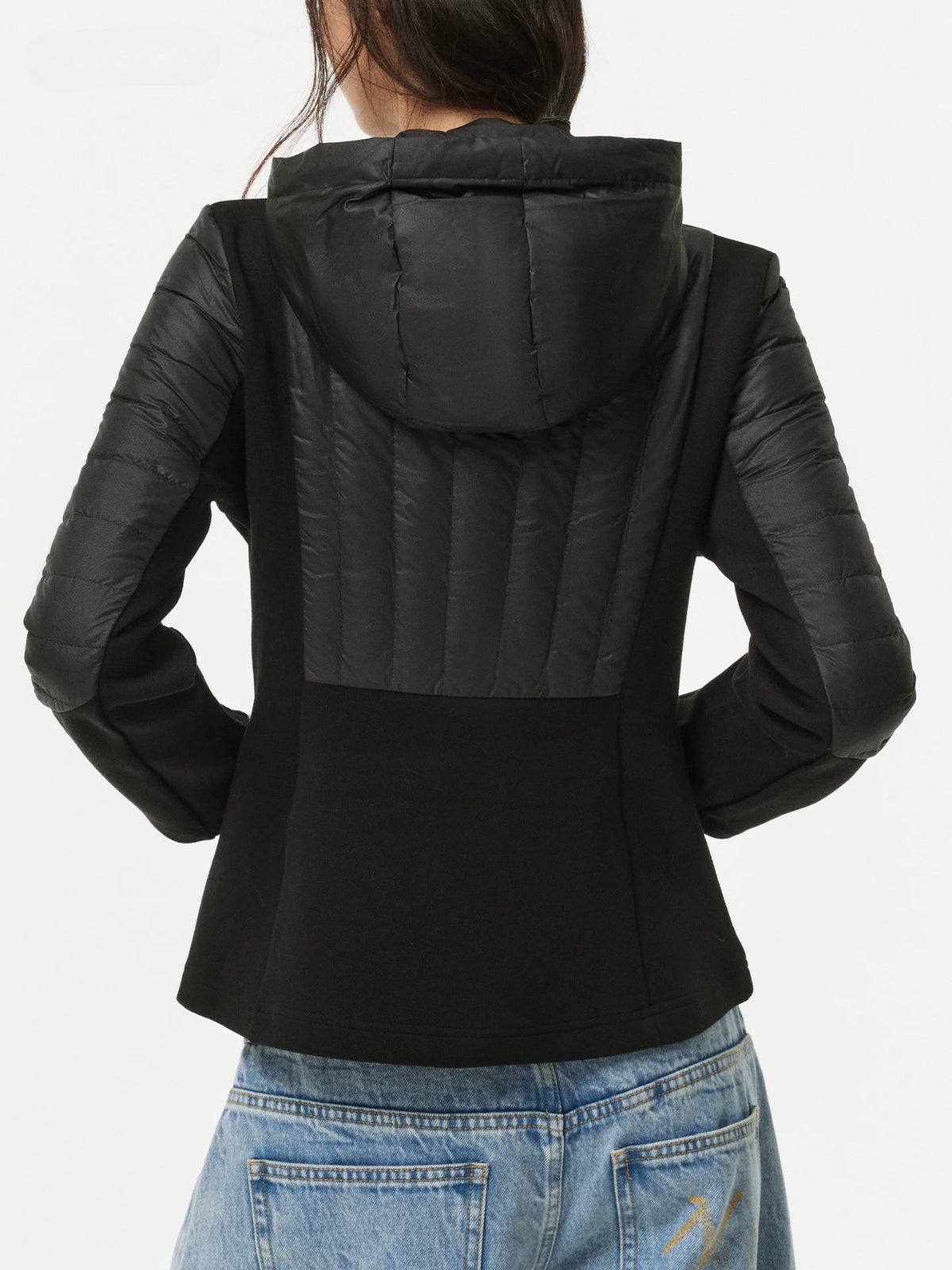 Knit Panel Hooded Down Jacket