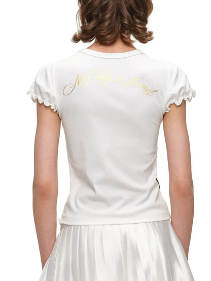 Rose Bow Puff Sleeve T-Shirt
