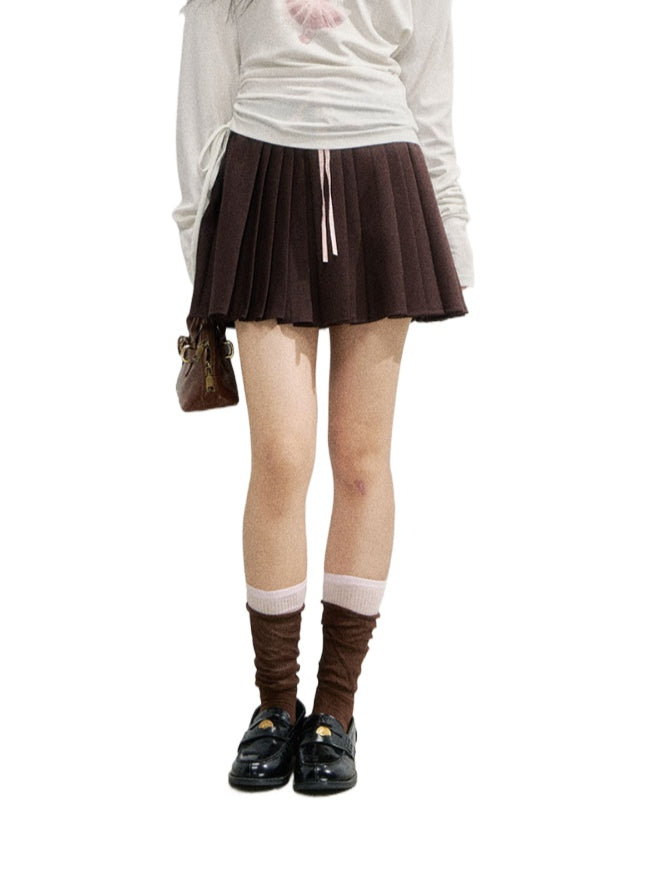 Brown &amp; Navy College Pleated Skirt