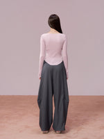 Ribbed Button Waist Knit T-shirt