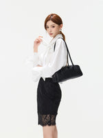Striped Bow Shirt & Slit Skirt Set