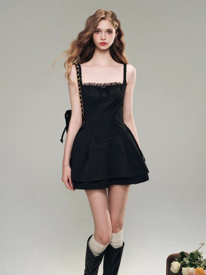 Velvet Lace Waist Straps Dress