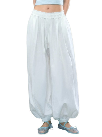Whiite Drawstring Balloon Pants