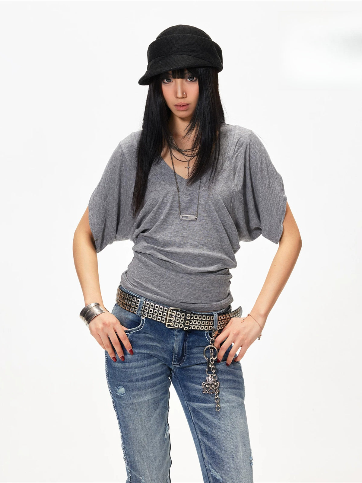 Batwing Sleeve V-Neck Tee