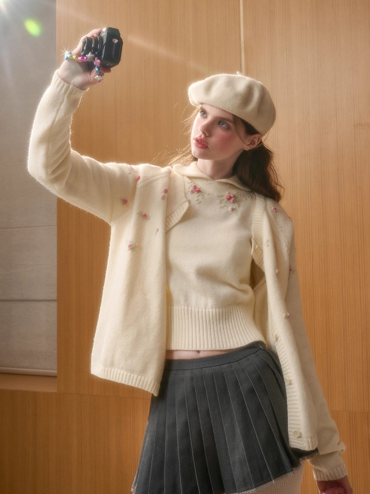 Hand-Embroidered Floral Cardigan