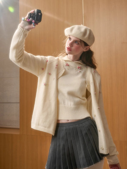 Hand-Embroidered Floral Cardigan