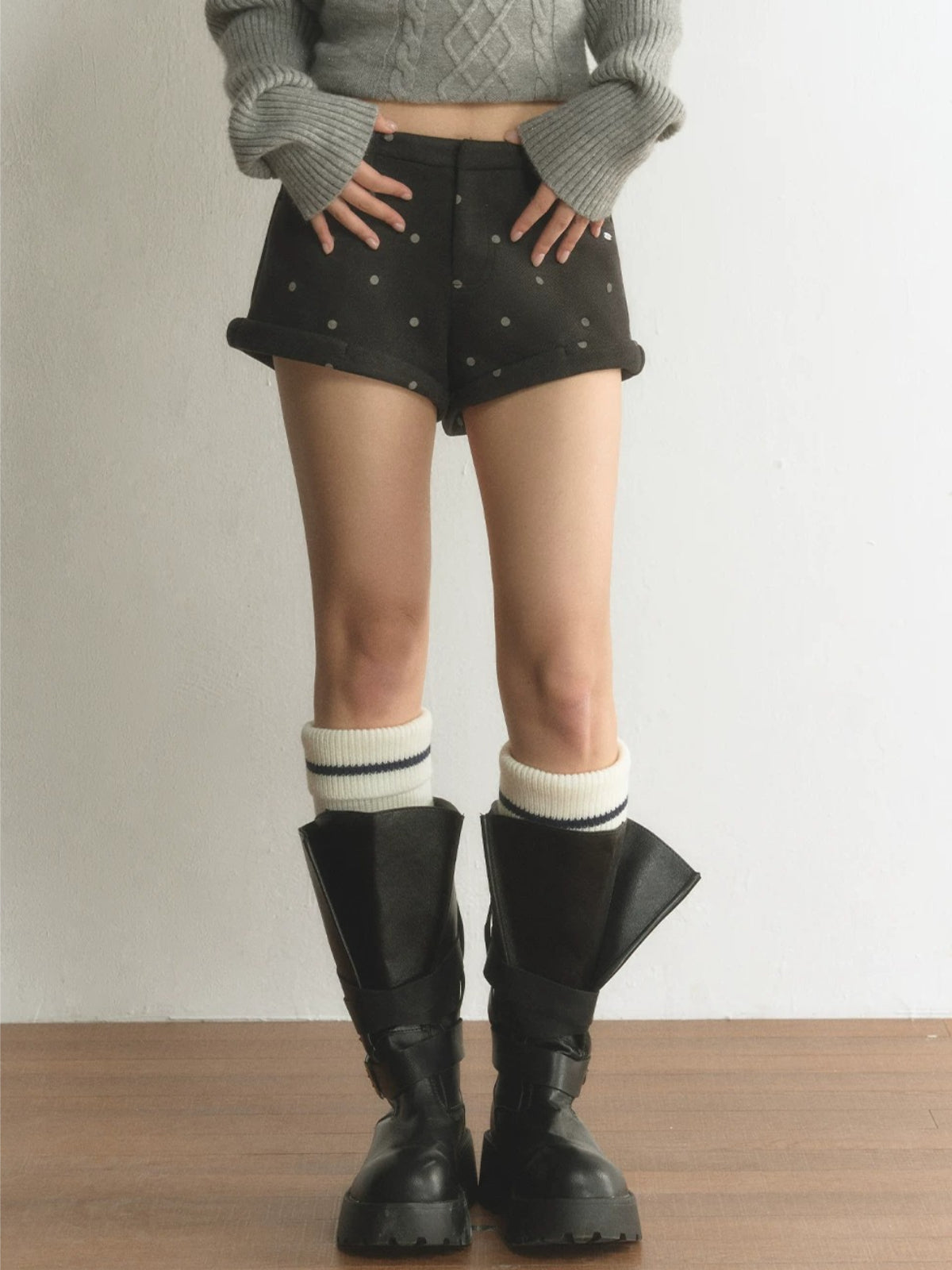 Polka Dot Cuffed A-Line Shorts