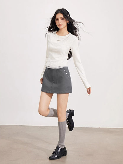 Beige Lace Patchowrk 2-in-1 Blouse