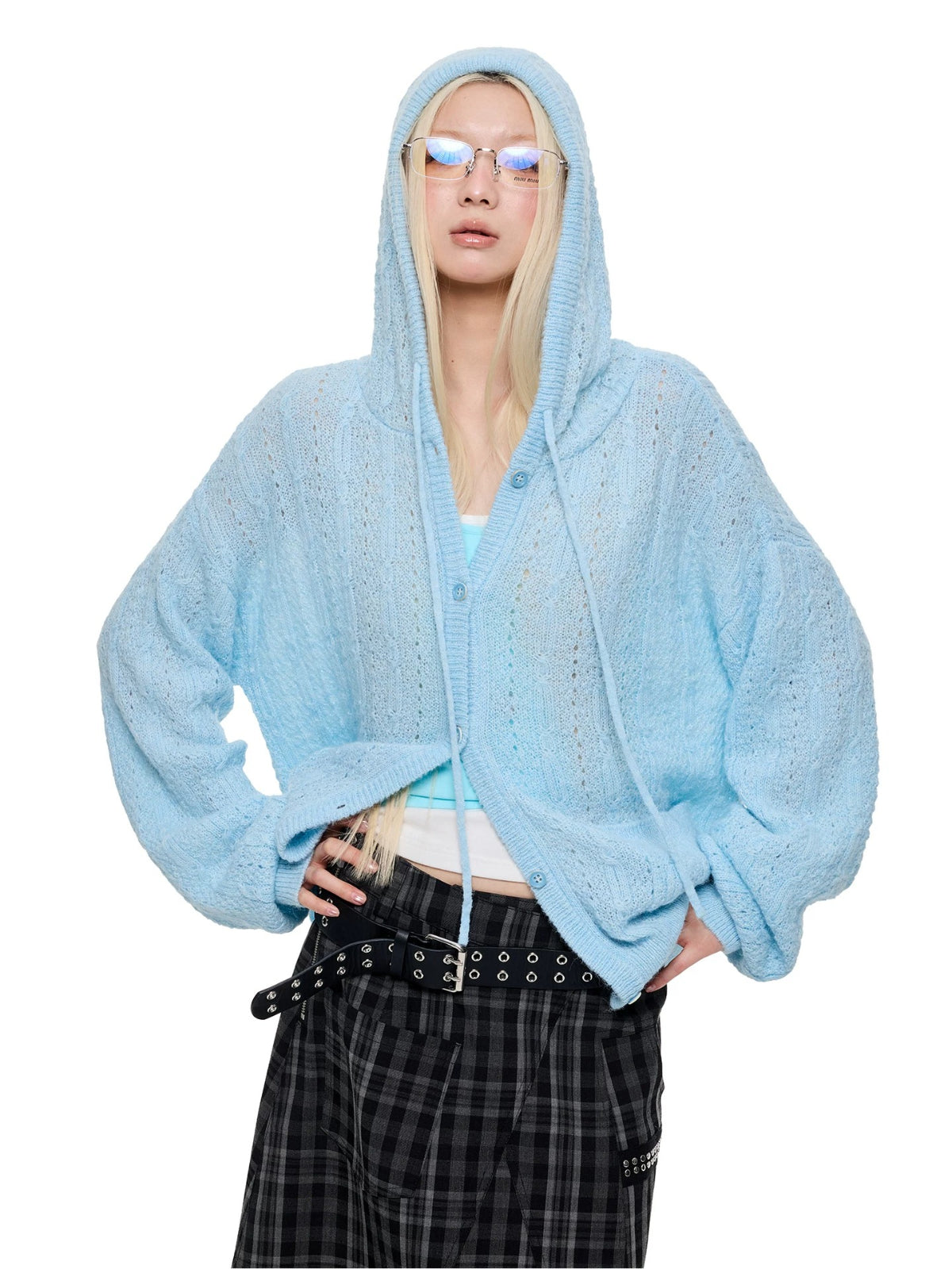 Hooded Mohair Blend Knit Cardigan