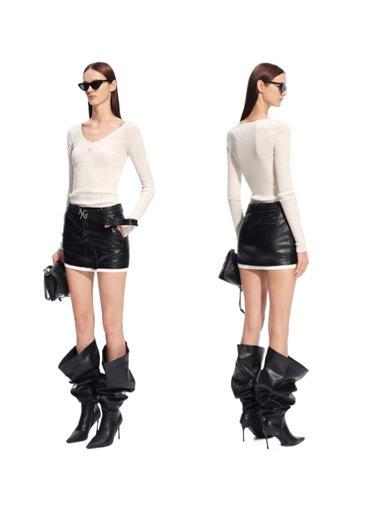 Rose Luna Mercerized Wool V-Neck Top