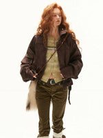 Textured Faux Fur Collar Jacket