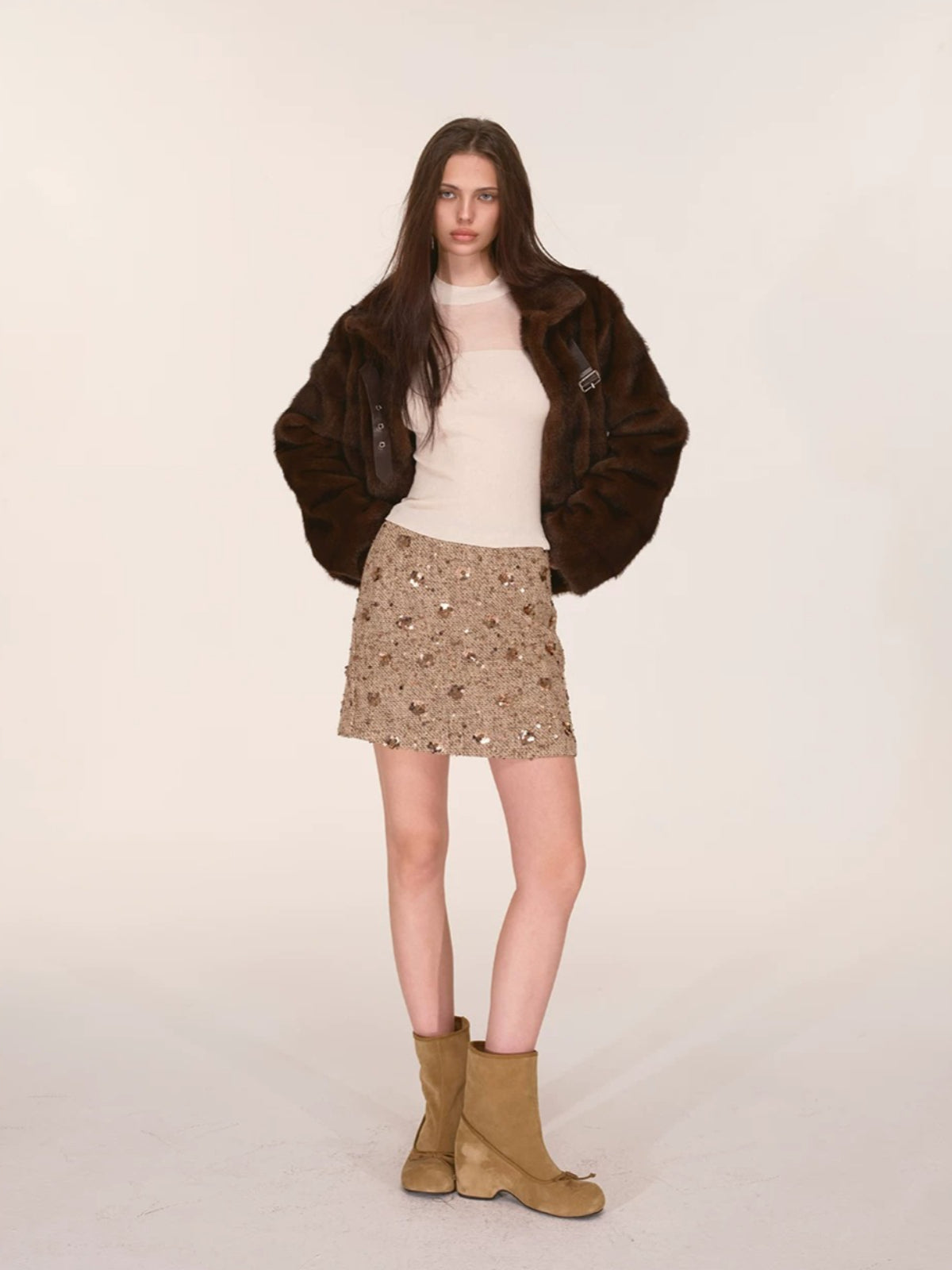 Vintage Faux Mink Fur Buckle Jacket