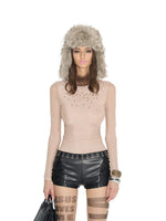 Rhinestone Mesh Turtleneck Top