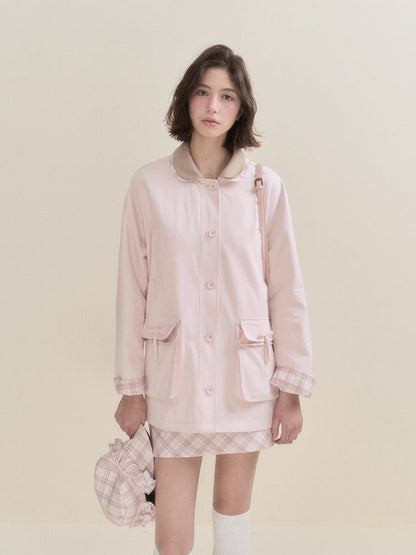 Pink Plaid Reversible Trench Coat