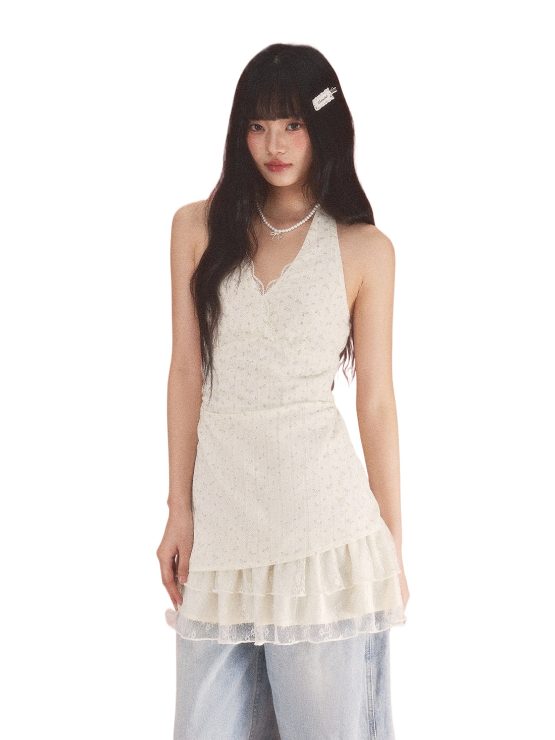 Apricot Floral Halter Dress