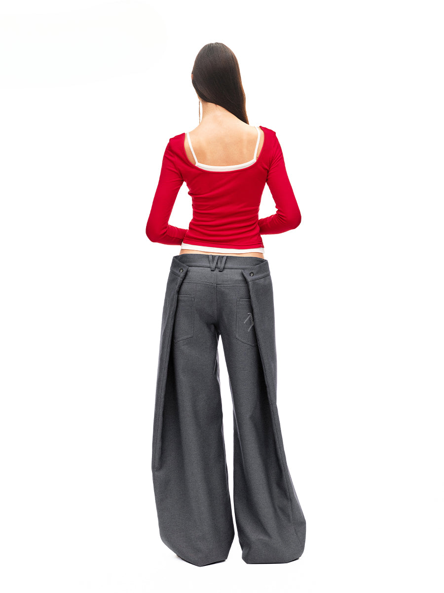 Color-block Two-piece Integrated Strap Layered T-shirt Top